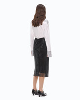 Mesh-effect calf-length skirt with rhinestones - Black | Pinko