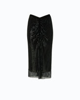 Mesh-effect calf-length skirt with rhinestones - Black | Pinko