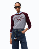 Zweifarbiger Pullover mit Logo Love Birds - Mehrfarbig Grau-Burgunder | Pinko