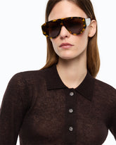 Cropped cardigan with polo collar - | Pinko