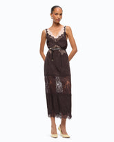 Midi slip dress with lace bands - | Pinko