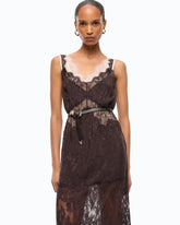 Midi slip dress with lace bands - Brown | Pinko