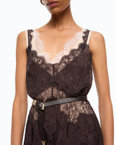 Midi slip dress with lace bands - Brown | Pinko