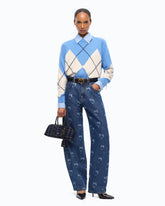 Wool and cashmere sweater with maxi diamonds - | Pinko