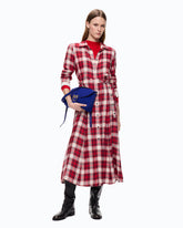Long shirt dress with check pattern and belt - Multicolor Red-Black | Pinko