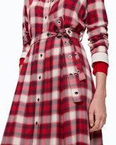 Long shirt dress with check pattern and belt - Multicolor Red-Black | Pinko