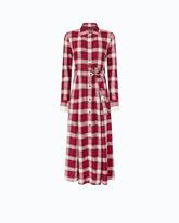 Long shirt dress with check pattern and belt - Multicolor Red-Black | Pinko