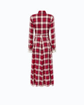 Long shirt dress with check pattern and belt - Multicolor Red-Black | Pinko