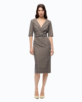 Slim-fit check wool dress with Love Birds belt - Multicolor Beige-Bordeaux-Black | Pinko