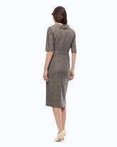 Slim-fit check wool dress with Love Birds belt - Multicolor Beige-Bordeaux-Black | Pinko