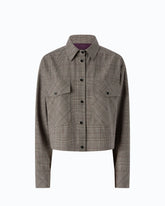 Check wool-blend cropped overshirt - | Pinko