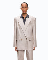 Double-breasted jacket in Metal Wool with jewel buttons - Beige | Pinko