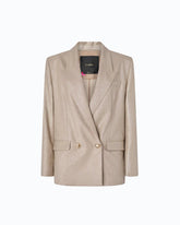 Double-breasted jacket in Metal Wool with jewel buttons - Beige | Pinko
