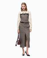 Check wool calf-length skirt - Multicolor Beige-Bordeaux-Black | Pinko