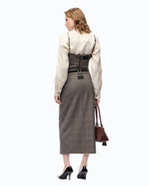 Check wool calf-length skirt - Multicolor Beige-Bordeaux-Black | Pinko