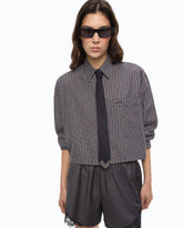 Karierte Cropped-Bluse mit Krawatte - | Pinko