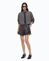 Karierte Cropped-Bluse mit Krawatte - | Pinko