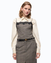Check top with lace - Multicolor Beige-Bordeaux-Black | Pinko