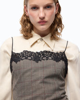 Check top with lace - Multicolor Beige-Bordeaux-Black | Pinko