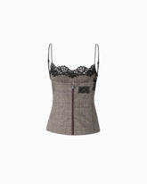 Check top with lace - Multicolor Beige-Bordeaux-Black | Pinko