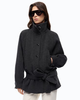 Wool-blend pea coat with high neck and belt - | Pinko