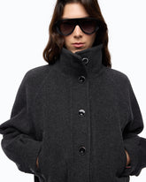 Wool-blend pea coat with high neck and belt - | Pinko
