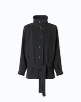 Wool-blend pea coat with high neck and belt - | Pinko