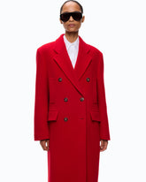 Long double-breasted coat in wool-blend fabric - Red | Pinko