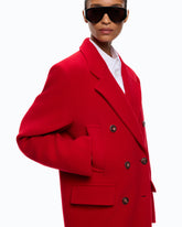 Long double-breasted coat in wool-blend fabric - Red | Pinko