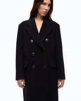 Long double-breasted coat in wool-blend fabric - Black | Pinko