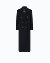 Long double-breasted coat in wool-blend fabric - Black | Pinko