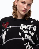 Quiet Is The New Punk merino wool sweater - Multicolor Black-Grey-White | Pinko
