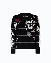 Quiet Is The New Punk merino wool sweater - Multicolor Black-Grey-White | Pinko