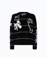 Quiet Is The New Punk merino wool sweater - Multicolor Black-Grey-White | Pinko