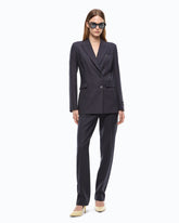 Double-breasted slim-fit wool-blend jacket - Dark Blue | Pinko