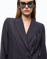 Double-breasted slim-fit wool-blend jacket - Dark Blue | Pinko