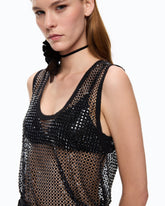 Mesh-effect vest top with rhinestones - Black | Pinko
