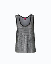 Mesh-effect vest top with rhinestones - Black | Pinko