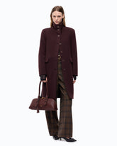 Wool-blend coat with high neck and belt - Bordeaux | Pinko