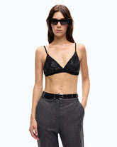 Mesh-effect bra with rhinestones - Black | Pinko