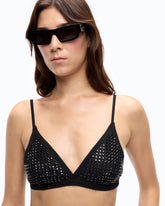Mesh-effect bra with rhinestones - Black | Pinko