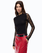 Ribbed sweater with lace sleeves - | Pinko
