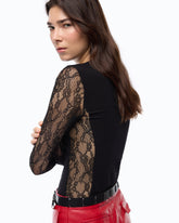 Ribbed sweater with lace sleeves - | Pinko