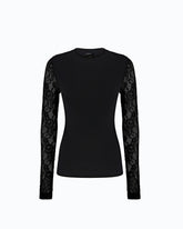 Ribbed sweater with lace sleeves - | Pinko