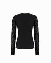 Ribbed sweater with lace sleeves - | Pinko