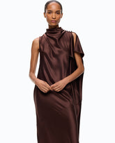 Long, one-shoulder satin dress - Brown | Pinko