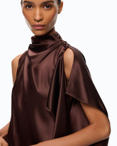 Long, one-shoulder satin dress - Brown | Pinko