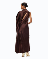 Long, one-shoulder satin dress - Brown | Pinko