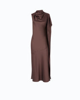 Long, one-shoulder satin dress - Brown | Pinko