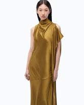 Long, one-shoulder satin dress - Green | Pinko